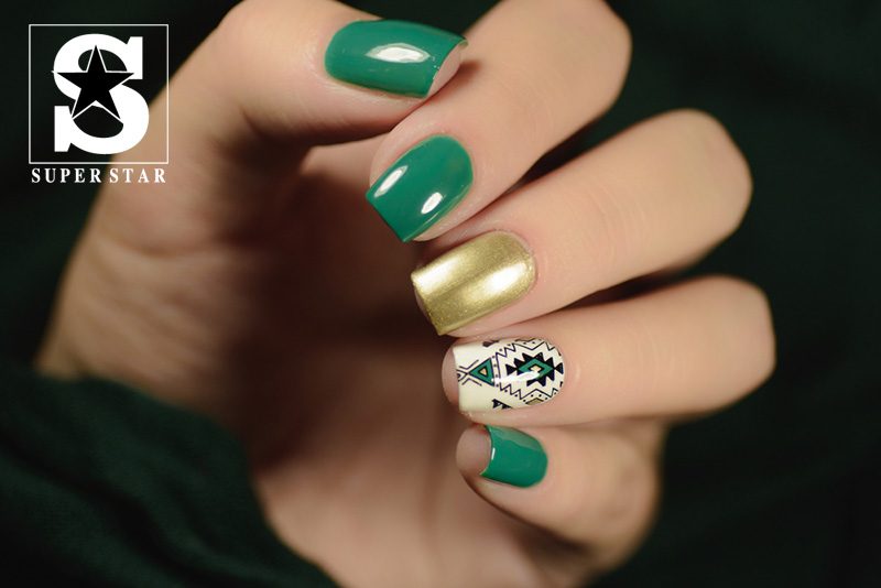 Strange with dark green nails