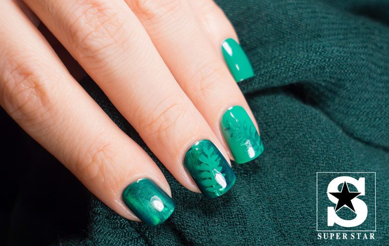 Strange with dark green nails